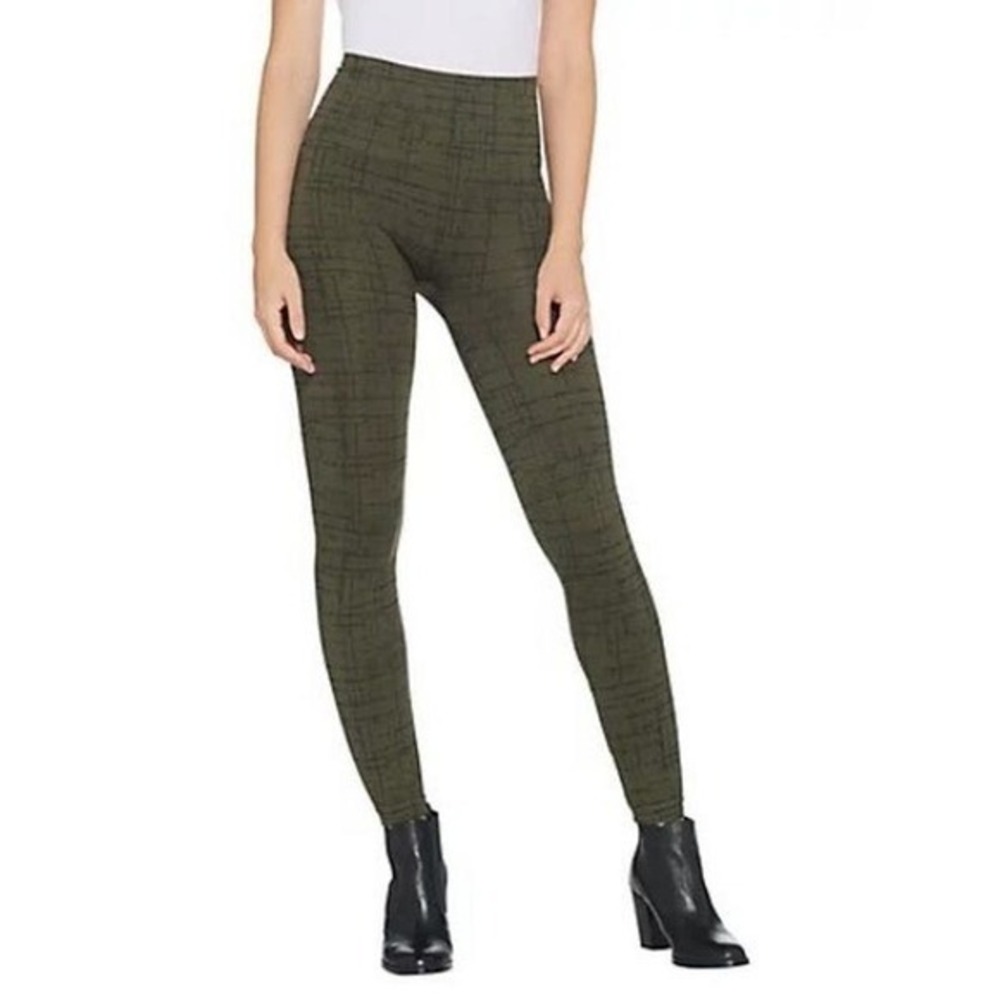 Spanx Olive Green Crosshatch Look at me Now Seamless Leggings slimming sz small